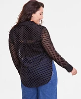 On 34th Trendy Plus Sheer Dot-Print Shirt, Exclusively at Macy's