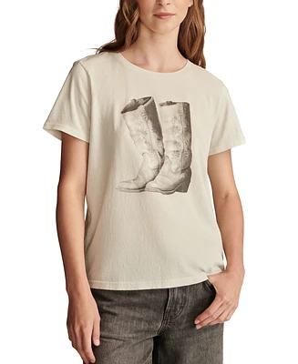 Lucky Brand Women's Cotton Flower Boots Classic Crewneck Tee