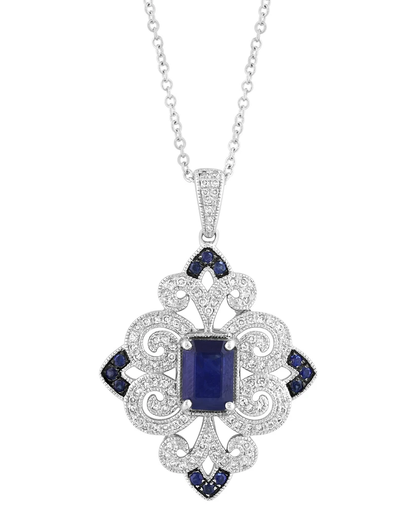 Effy Sapphire (1-1/6 ct. t.w.) & Diamond (1/3 ct. t.w.) Filigree 18" Pendant Necklace in Sterling Silver