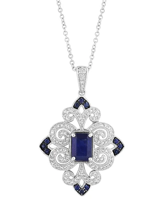 Effy Sapphire (1-1/6 ct. t.w.) & Diamond (1/3 ct. t.w.) Filigree 18" Pendant Necklace in Sterling Silver