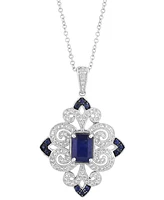 Effy Sapphire (1-1/6 ct. t.w.) & Diamond (1/3 ct. t.w.) Filigree 18" Pendant Necklace in Sterling Silver