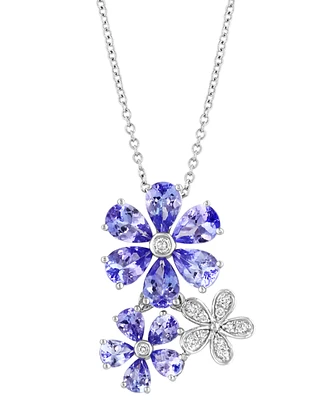 Effy Tanzanite (3 ct. t.w.) & Diamond (1/10 ct. t.w.) Flower 18" Pendant Necklace in 14k White Gold