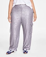 On 34th Trendy Plus Size Sequin Straight-Leg Cargo Pants, Exclusively at Macy's