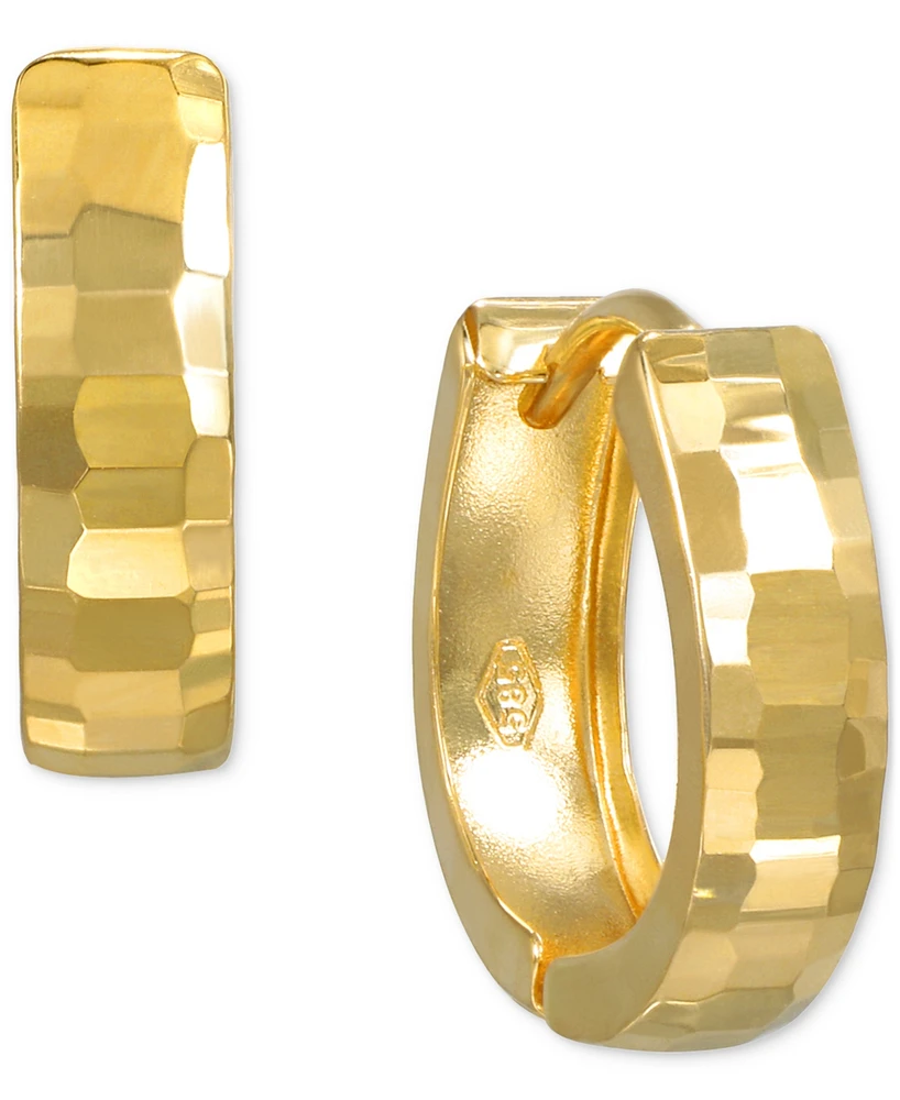 Mirror Texture Wide Oval Small Huggie Hoop Earrings in 10k Gold, 1/2"