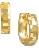 Mirror Texture Wide Oval Small Huggie Hoop Earrings in 10k Gold, 1/2"