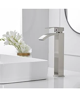 Greenspring Vessel Sink Faucet Brushed Nickel Tall Body Waterfall Spout Single Hole Single Handle Modern Commercial Bathroom Faucet with Pop Up Drain