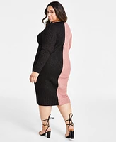 Nina Parker Trendy Plus Ribbed Button-Front Dress