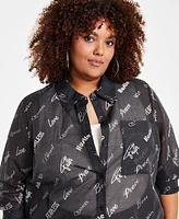 Nina Parker Trendy Plus Organza Button-Front Shirt