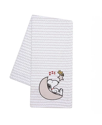 Bedtime Originals Snoopy Love Soft White/Taupe Fleece Baby Blanket w/ Applique