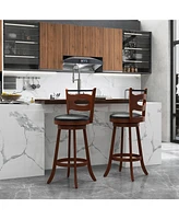 Set of 2 Bar Stools 360° Swivel Dining Chairs Solid Rubber Wood Leather Padded