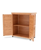 Potting Bench with Storage Cabinet and Metal Table Top for Outdoor Patio, Outdoor Work Station Table