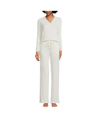 Lands' End Women's Cozy 2 Piece Pajama Set - Long Sleeve Top and Pants