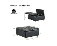 Gaomon Ottoman Coffee Table with Lift Top,Faux Leather Fabric Tufted Upholstered Ottoman with Storage, Large Square Storage Ottoman Bench for Bedroom,