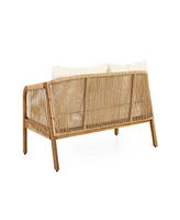 4-Pieces Acacia Wood Patio Furniture Set, Outdoor Furniture With Coffee Table, Patio Conversation Set Deep Seating With Soft Cushion, Porch Chairs For