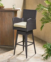 Simplie Fun Modern Outdoor Multi-Brown Wicker Swivel Barstool With Tapered Legs, 1-Piece