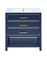 Modern 30inch Navy Blue/White Bathroom Vanity Cabinet Combo with OpenStorge, Two Drawers