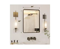 gaomon Black Metal Framed Bathroom Mirror for Wall, 24X32 Inch Rounded Rectangle Mirror, Matte Black Bathroom Vanity Mirror, Environmentally Friendly