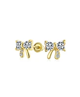 Bling Jewelry 14K Yellow Gold Small Bow Stud Earrings Cubic Zirconia