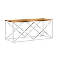 vidaXL Coffee Table Stainless Steel and Solid Wood Acacia