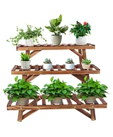 Unho 3pcs Plant Rack Stand Ladder Garden Corner Flower Pots Holder Wood Display Shelf