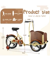 Streamdale Furniture Foldable Tricycle for Kids Ages 6-12,Mini Cargo Bike, Pet Bike, Reverse Tricycle, Outdoor Parent