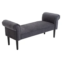 Simplie Fun 52" End of Bed Bench, Linen Upholstered Ottoman Bench, Bedroom Entryway Bench With Armrests, Dark Gray