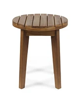 Outdoor 16" Acacia Wood Side Table, Teak Finish
