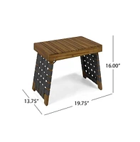 Huntsville Outdoor Foldable 2 Seater Acacia Wood Chat Set With Strapping Belt Accents, Brown And Gray