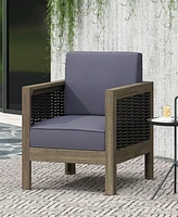 Streamdale Furniture Acacia Wood Club Chair With Wicker Accents And Water-Resistant Cushions