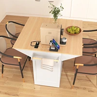 55.7" Large Kitchen Island with 2 Drop Leaf,, Rolling Kitchen Cart on 5 Wheels with Power Outlet, Folding Storage Dining Table with Spice & Towel