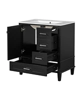 30" Bathroom Vanity, Modern Bathroom Cabinet with Sink Combo Set, Bathroom Storage Cabinet with a Soft Closing Door and 3 Drawers, Solid Wood Fra