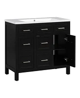 36" Bathroom Vanity Cabinet with Resin Integrated Sink - 4 Drawers, 2 Doors