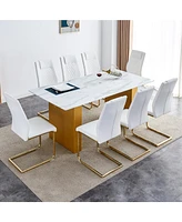 Simplie Fun Table and chair set.Large modern rectangular table with 0.4 inch patterned glass tabletop and large Mdf table legs.Comes with 8 chairs wit