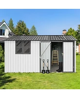 Simplie Fun Metal garden sheds 10ftx12ft outdoor storage sheds white+grey with window