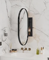 20x34 Inch Oval Recessed Medicine Cabinet, Metal Framed Bathroom Wall Cabinet with Mirror and Adjustable Shelves, Wall Mirror with Storage for Bathroo