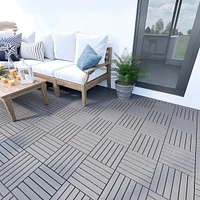 Streamdale Furniture 30 Pcs Interlocking Deck Tiles Striped Pattern, 12" x 12" Square Light Gray Acacia Hardwood Outdoor Flooring for Patio, Bancony,