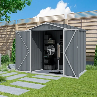 Streamdale Furniture Outdoor Storage Shed 6 x 4 Ft Large Metal Tool Sheds, Heavy Duty Storage House with Sliding Doors with Air Vent for Backyard Pati