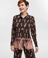 Jm Collection Petite Paisley-Print Button-Front Blouse, Exclusively at Macy's