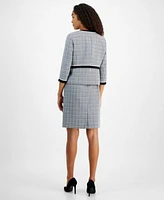 Kasper Womens Open Front Piped Trim Tweed Jacket Sleeveless Sheath Dress