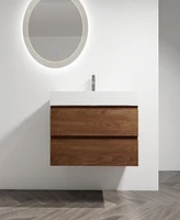 Simplie Fun 36" Wall-Mounted Bathroom Vanity With Resin Sink, 2-Soft Close Drawers, Kd-Package