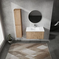 36" Wall-Mounted Bathroom Vanity With Sink and Side Cabinet, Soft Close Doors