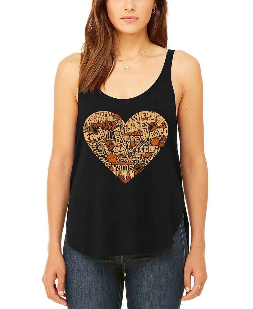 La Pop Art Women's Thanksgiving Heart Premium Word Flowy Tank Top