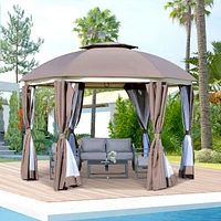 Streamdale Furniture 12' x 12' Round Outdoor Gazebo, Patio Dome Gazebo Canopy Shelter with Double Roof, Netting Sidewalls and Curtains, Zippered Doors