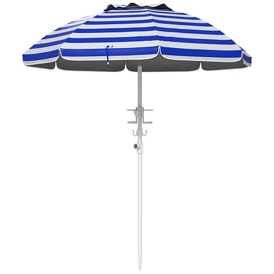 Streamdale Furniture 5.7' Portable Beach Umbrella with Tilt, Adjustable Height, 2 Cup Holders & Hooks, Uv 40+ Ruffled Outdoor Umbrella with Vented Can