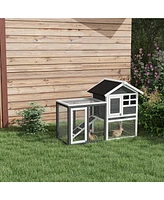 Simplie Fun 48" Wooden Rabbit Hutch Bunny Cage with Waterproof Asphalt Roof, Fun Outdoor Run, Removable Tray and Ramp, Grey