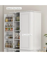 65" Kitchen Pantry Cabinet, Modern Storage Cabinet with Doors and Shelves, Freestanding Cupboard for Dining Room, White