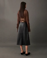 Mango Women's Leather Effect Midi Skirt