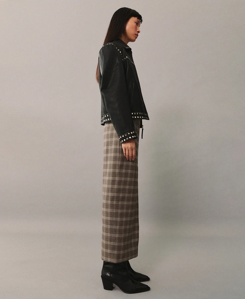 Mango Women's Slit Detail Check Skirt