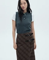 Mango Women's Double Belt Checkered Skirt