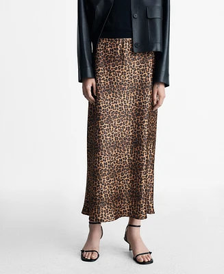 Mango Women's Leopard-Print Satin Skirt